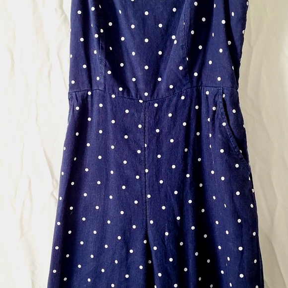 Jumpsuit, Linen, Opeb Back, Navy Polk-a-Dot, sz 8, NWOT - Picture 4 of 12